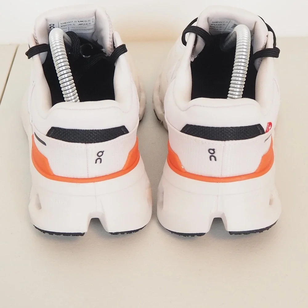 On Cloudmonster Running Shoes Women 7.5 White Orange Athletic Sneakers Support - Picture 4 of 12